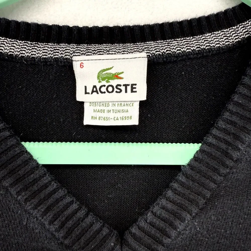 Lacoste VNeck Long Sleeve Light Weight Sweater Mens Size 6 XL‎ 100% Cotton